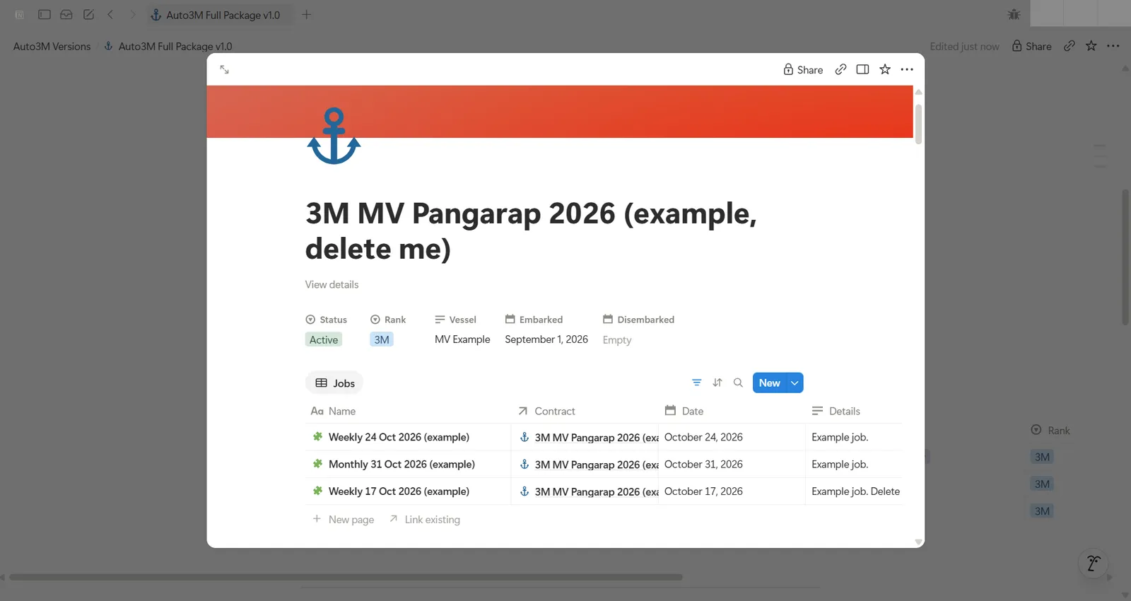 Example contract page in Notion